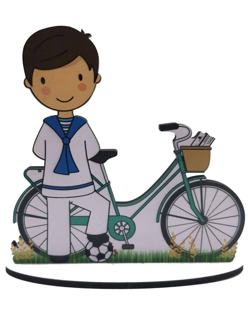 Figura para tarta de Comunión niño en bici