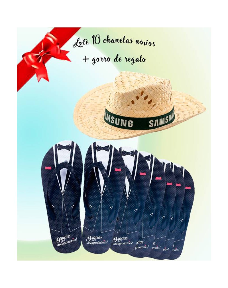 LOTE 10 CHANCLAS NOVIO GORRO DE REGALO